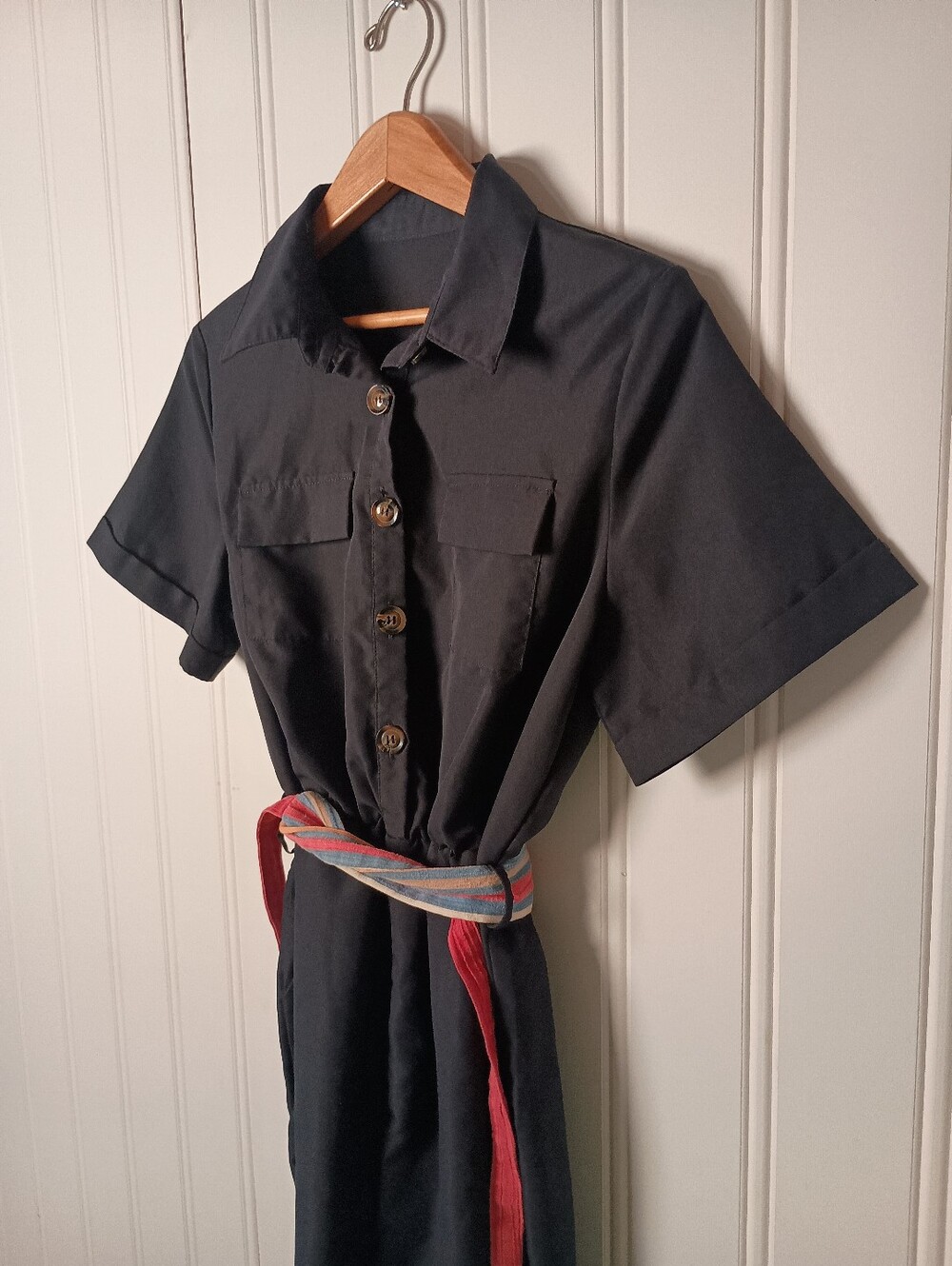 Fun!- Navy Short Sleeve Button Romper- Size M